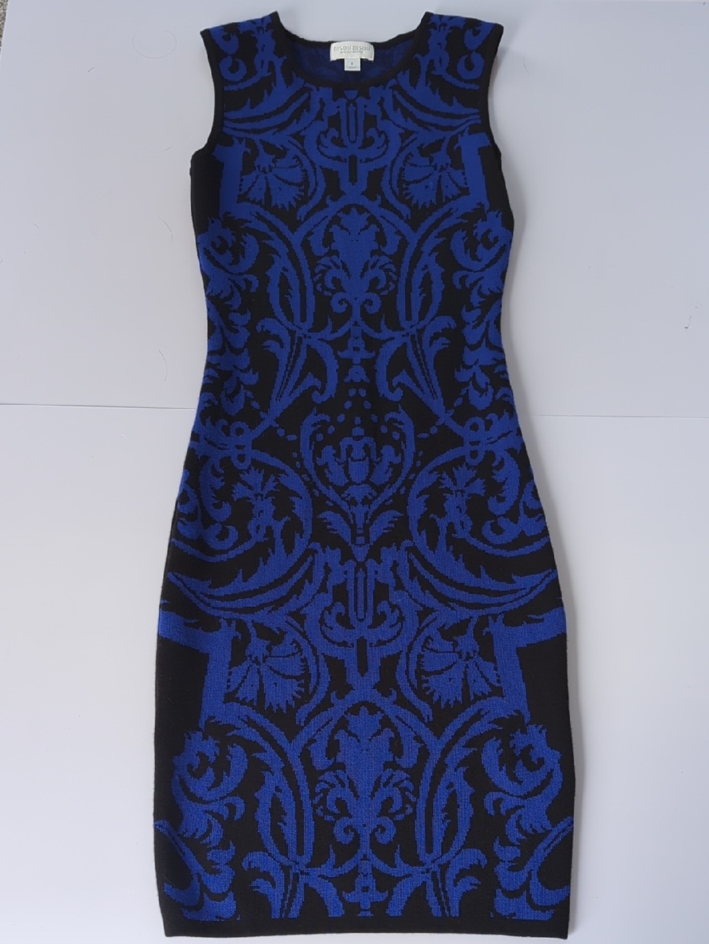 Bisou Bisou Black and Blue Sleeveless Jacquard Midi Dress